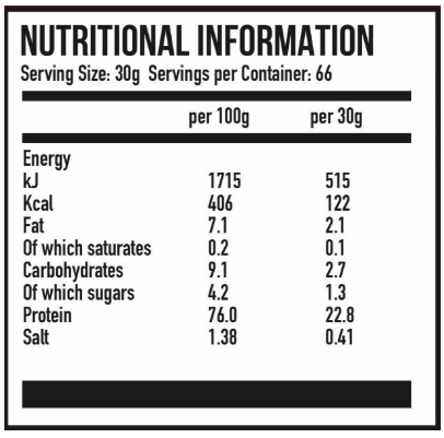 WHEY CONCENTRATE 2KG - Neutrition Information